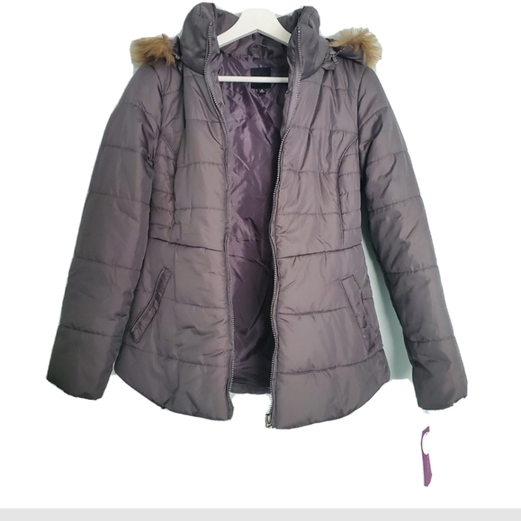 NWT RAMPAGE Gray Faux Fur Trim Hooded Jacket - Picture 3 of 6